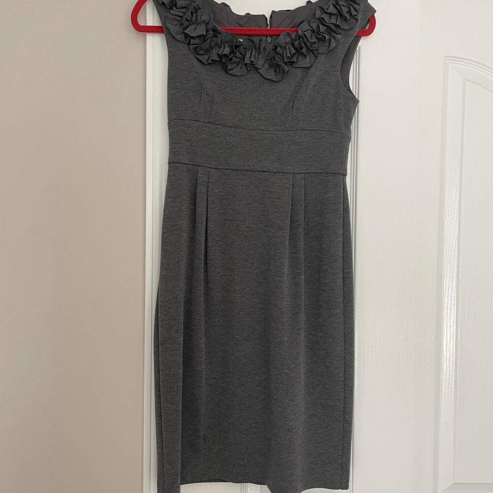 London Times Charcoal Ruffle Midi Dress